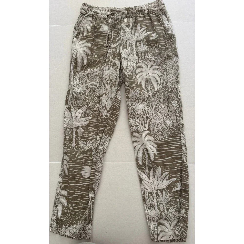 Desmond & Dempsey Women's Linen Palm Tree Pants 6 H&M Tropical Print Beach Vacay